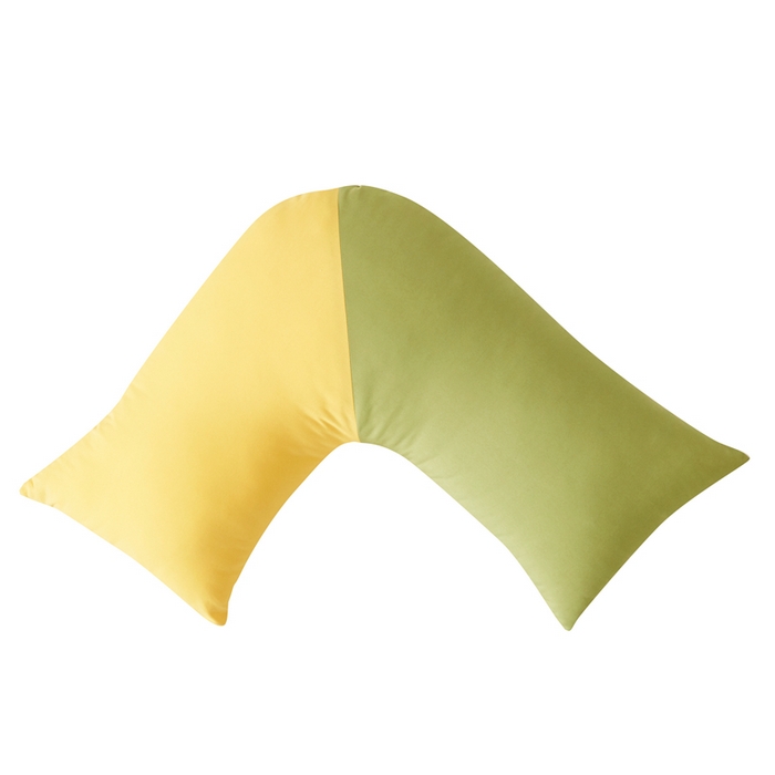 91家纺网 家纺一手货源 找家纺 星芯合家纺 2024新款懒床熟睡陪伴抱枕L型 拼色款 L型多功能枕 黄绿拼