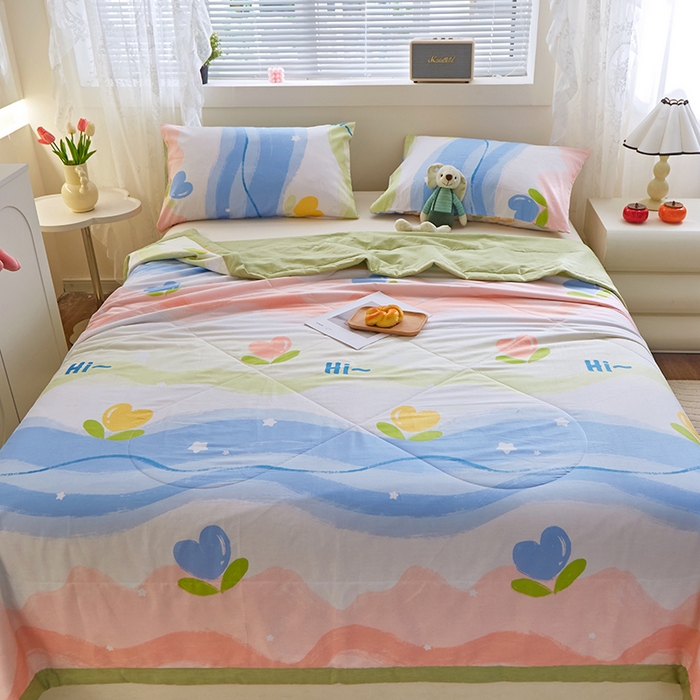 91家纺网 家纺一手货源 找家纺 金柚子2024新款全棉印花夏凉被 天使之心-粉