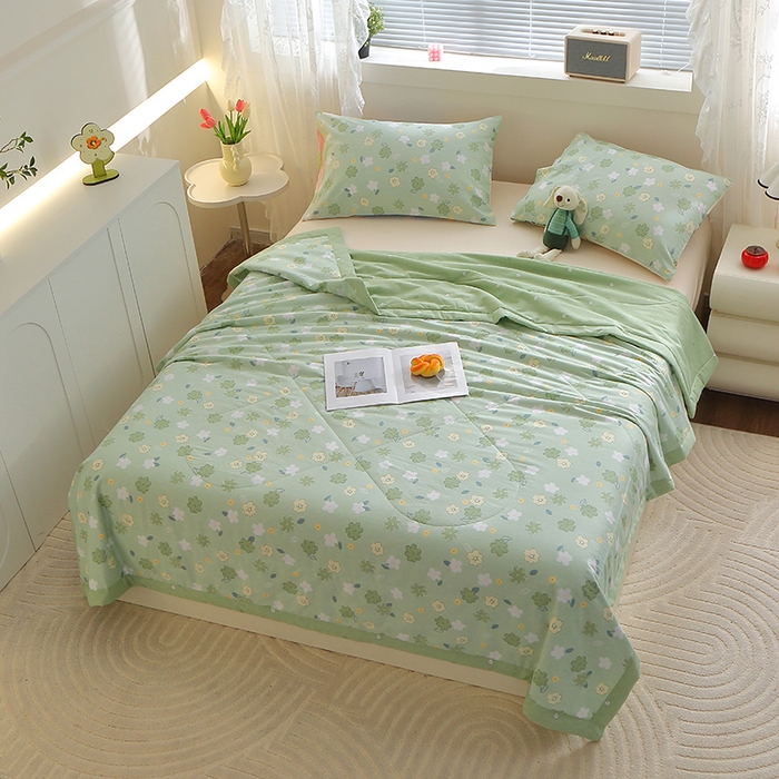 91家纺网 家纺一手货源 找家纺 金柚子2024新款全棉印花夏凉被 欧若琳-绿