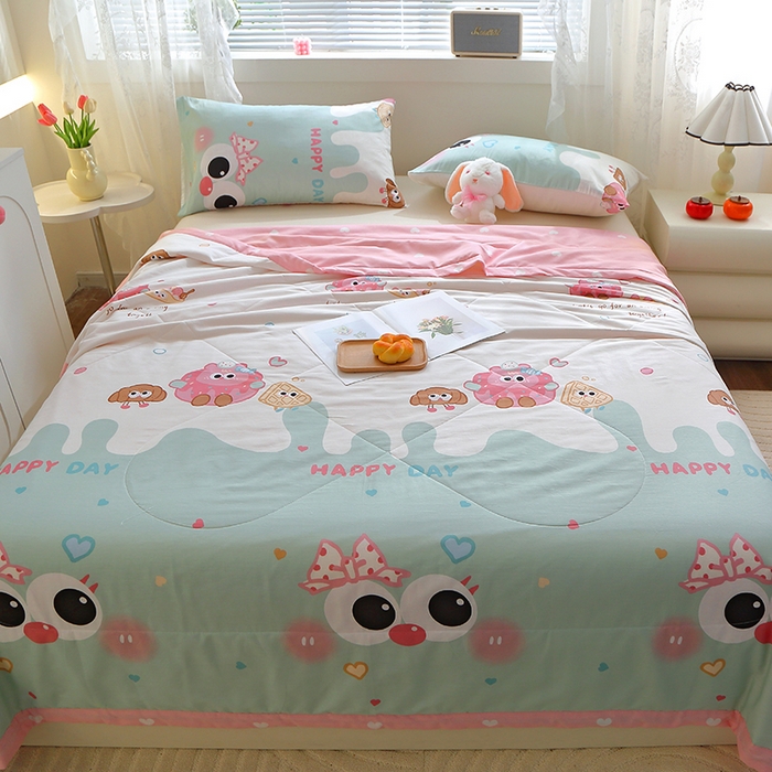 91家纺网 家纺一手货源 找家纺 金柚子2024新款全棉印花夏凉被 洛可-绿