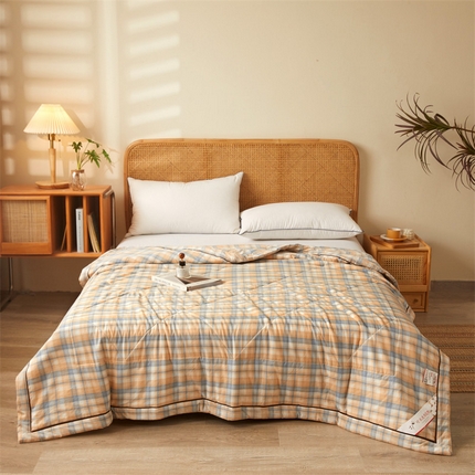 21度C 2024新款A类全棉色织水洗棉棉花夏被 七分格兰