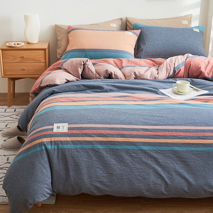 91家纺网 家纺一手货源 找家纺 21度C 2024新款全棉水洗棉四件套 兰陵彩条