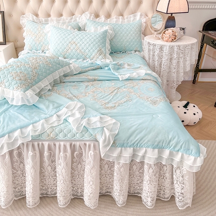 虹星家纺 2024新款凉感丝印花可拆床裙套件-夏被凉席四件套 罗马之恋