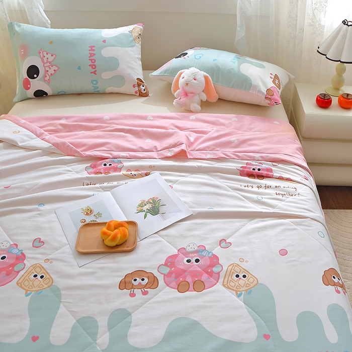 91家纺网 家纺一手货源 找家纺 金柚子2024新款全棉印花夏凉被 洛可-绿