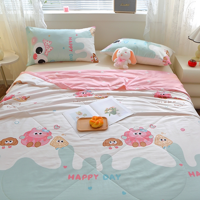 91家纺网 家纺一手货源 找家纺 金柚子2024新款全棉印花夏凉被 洛可-绿