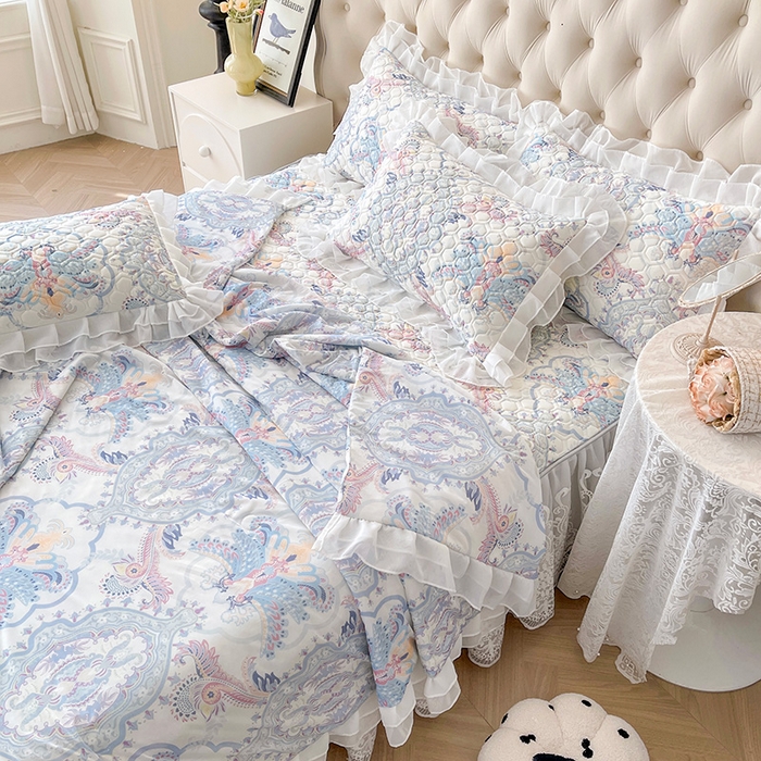 91家纺网 家纺一手货源 找家纺 虹星家纺 2024新款凉感丝印花可拆床裙套件-夏被凉席四件套 迷幻时空