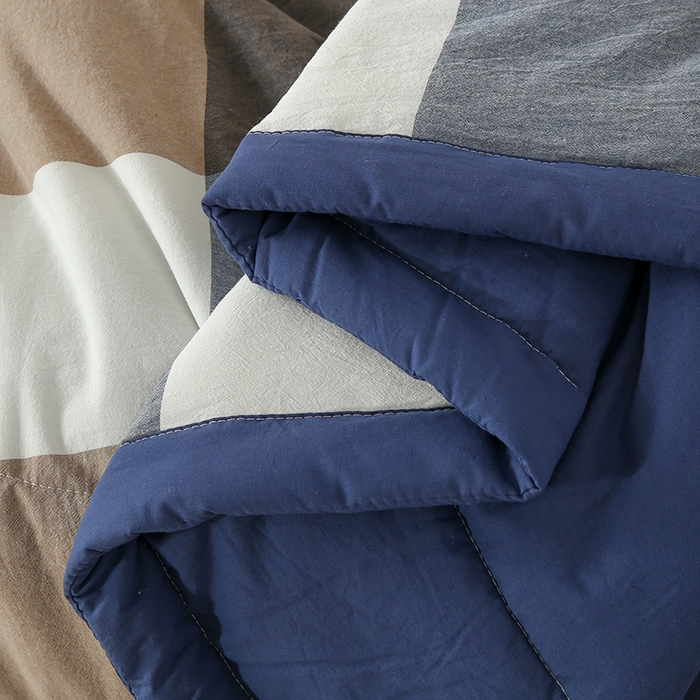 91家纺网 家纺一手货源 找家纺 迪乐妮家居 2024新款色织全棉夏被四件套 蓝大格