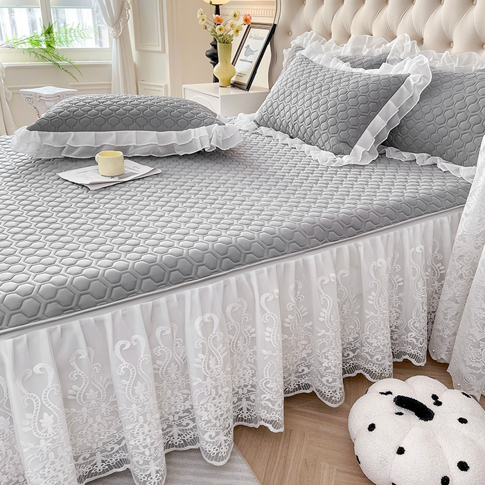 91家纺网 家纺一手货源 找家纺 虹星家纺 2024新款凉感丝印花可拆床裙套件-三件套 月光灰