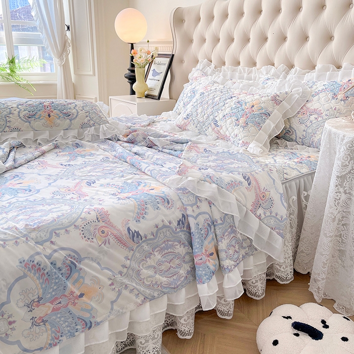 91家纺网 家纺一手货源 找家纺 虹星家纺 2024新款凉感丝印花可拆床裙套件-夏被凉席四件套 迷幻时空