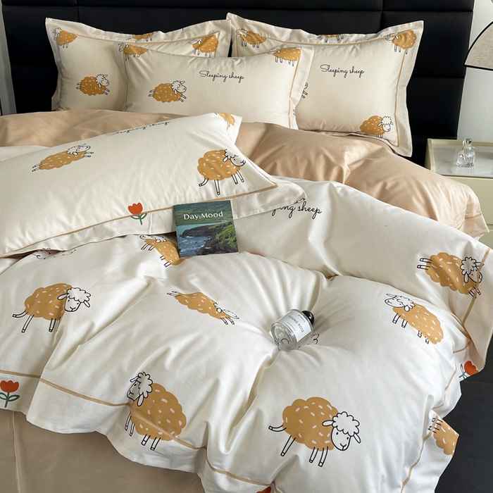 91家纺网 家纺一手货源 找家纺 7V 2024新款轻奢13376纯棉全棉喷气四件套 小绵羊