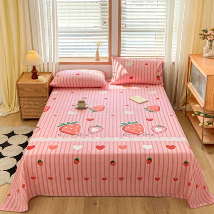 91家纺网 家纺一手货源 找家纺 新印象 2025新款原棉包边工艺款老粗布床单三件套 甜心草莓