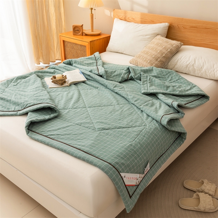 91家纺网 家纺一手货源 找家纺 21度C 2024新款A类全棉色织水洗棉棉花夏被 梵星蓝格