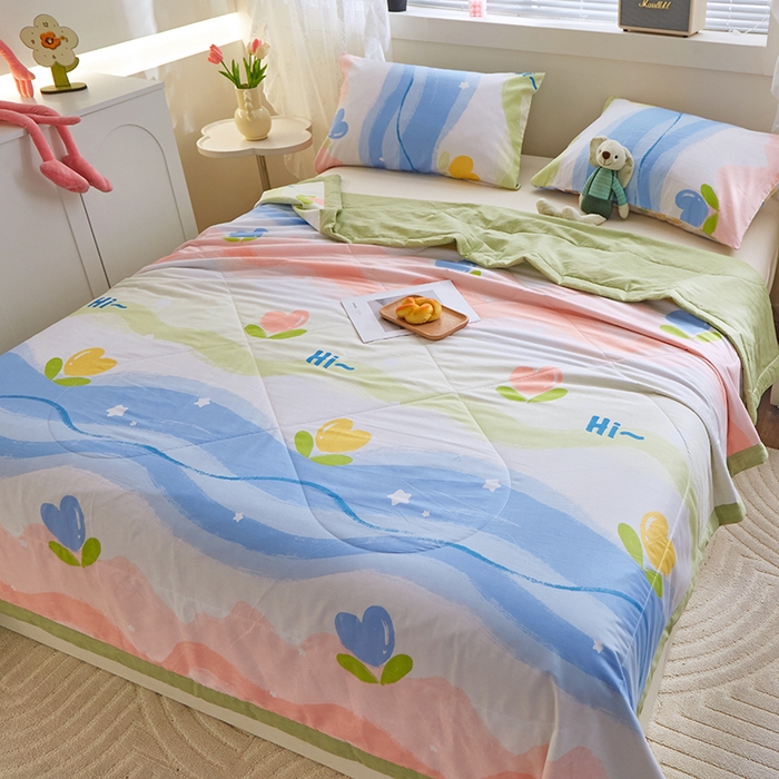 91家纺网 家纺一手货源 找家纺 金柚子2024新款全棉印花夏凉被 天使之心-粉