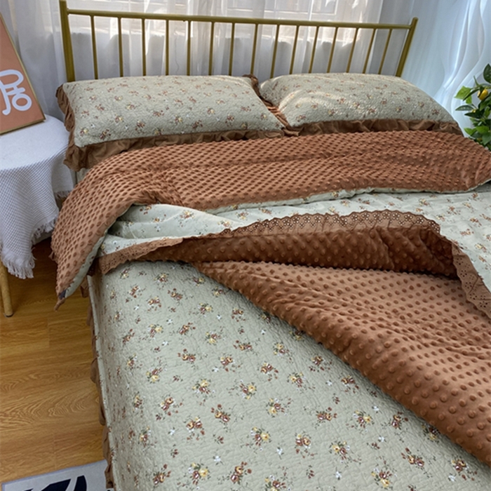 91家纺网 家纺一手货源 找家纺 暖居 2024新款豆豆被四件套 摩登浅咖