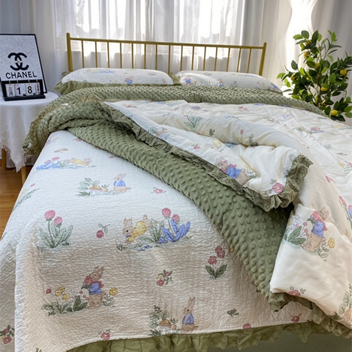 91家纺网 家纺一手货源 找家纺 暖居 2024新款豆豆被四件套 幸运兔