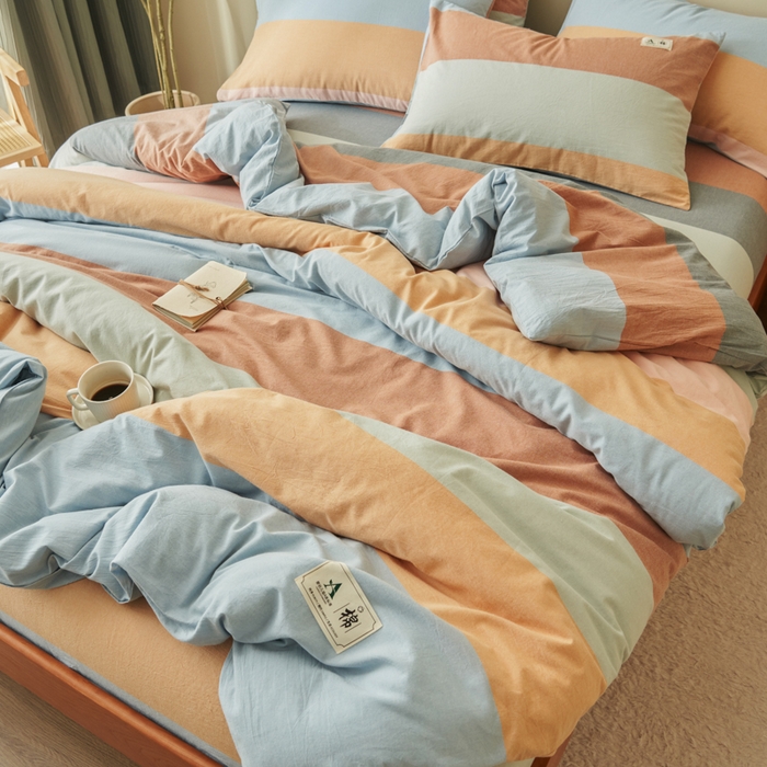 91家纺网 家纺一手货源 找家纺 21度C 2024新款全棉水洗棉四件套 七彩条