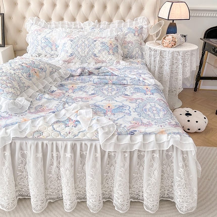 91家纺网 家纺一手货源 找家纺 （总）虹星家纺 2024新款凉感丝印花可拆床裙套件-夏被凉席四件套