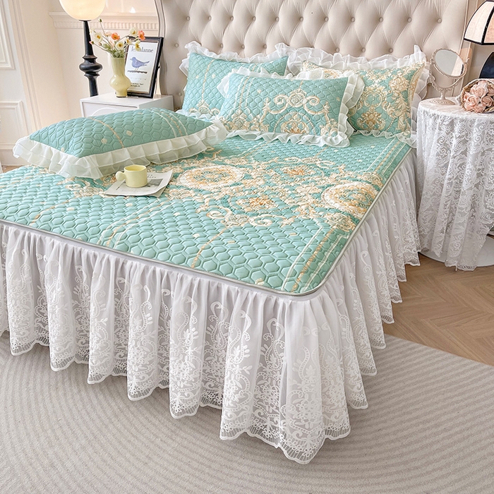 91家纺网 家纺一手货源 找家纺 虹星家纺 2024新款凉感丝印花可拆床裙套件-三件套 悠情假日