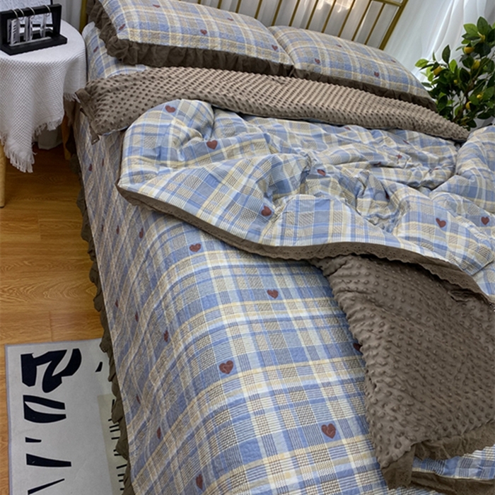 91家纺网 家纺一手货源 找家纺 暖居 2024新款豆豆被四件套 莱恩蓝
