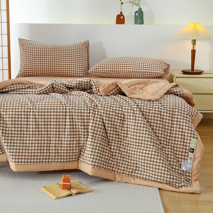 91家纺网 家纺一手货源 找家纺 迪乐妮家居 2024新款色织全棉夏被四件套 米小格