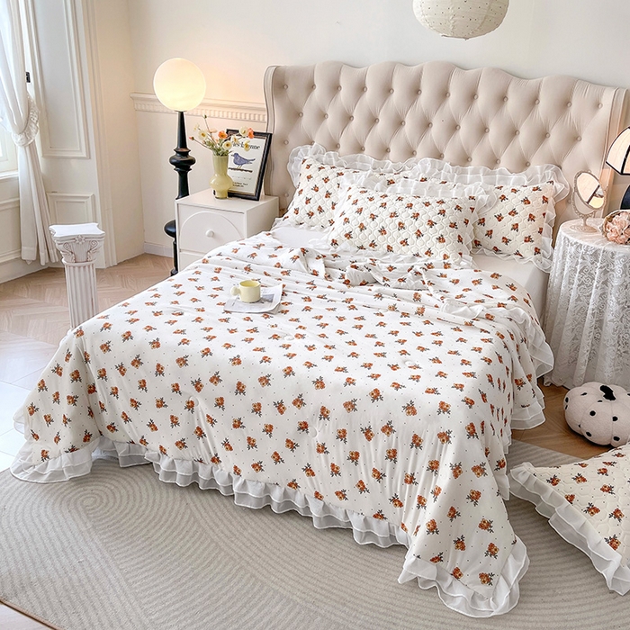 91家纺网 家纺一手货源 找家纺 虹星家纺 2024新款凉感丝印花可拆床裙套件-夏被凉席四件套 繁花集序