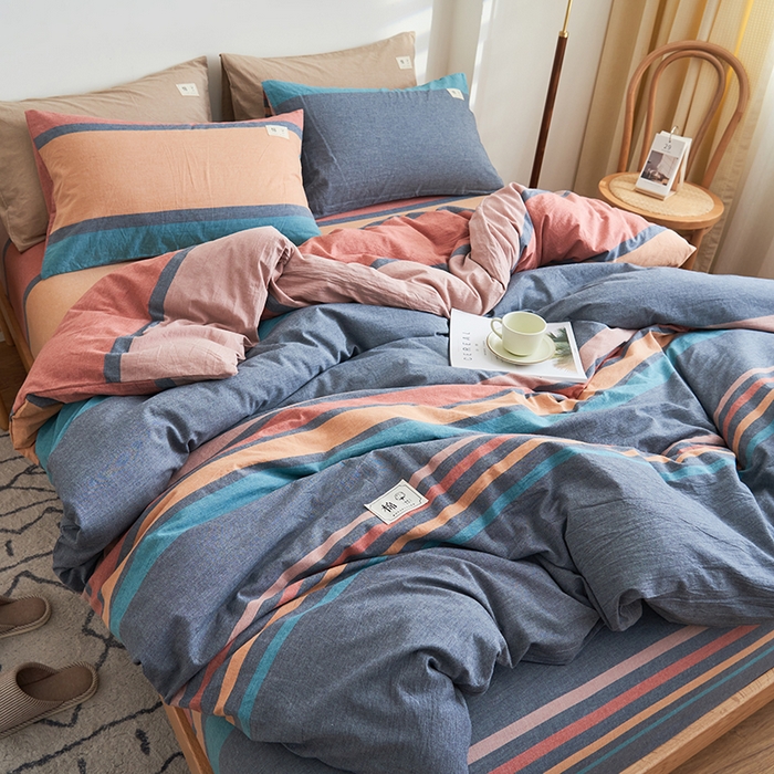 91家纺网 家纺一手货源 找家纺 21度C 2024新款全棉水洗棉四件套 兰陵彩条