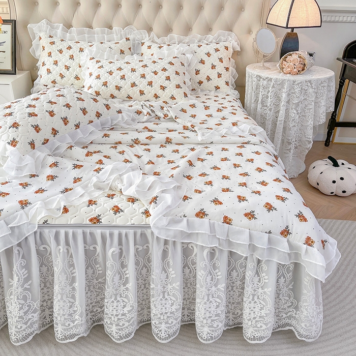 91家纺网 家纺一手货源 找家纺 虹星家纺 2024新款凉感丝印花可拆床裙套件-夏被凉席四件套 繁花集序