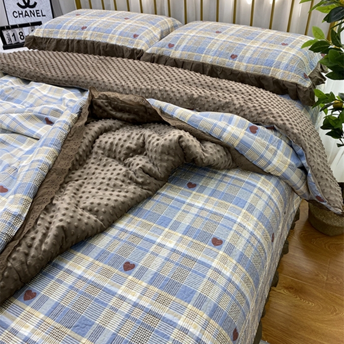 91家纺网 家纺一手货源 找家纺 暖居 2024新款豆豆被四件套 莱恩蓝