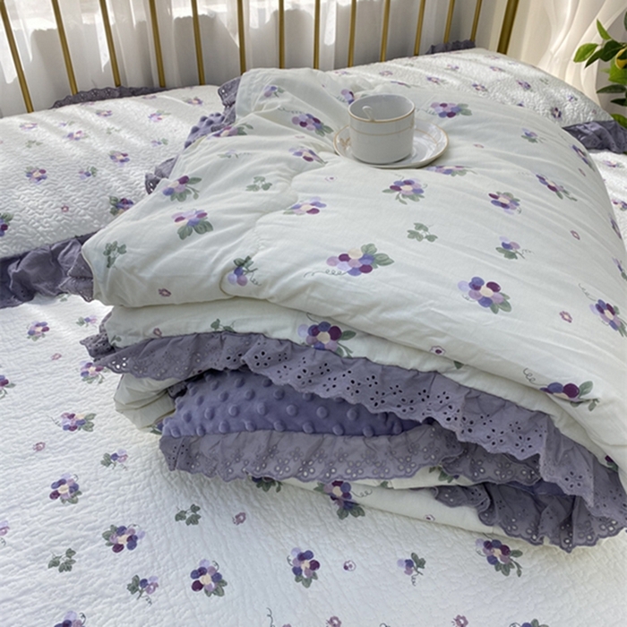 91家纺网 家纺一手货源 找家纺 暖居 2024新款豆豆被四件套 葡萄紫色