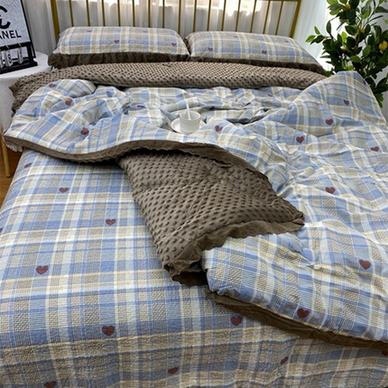 91家纺网 家纺一手货源 找家纺 暖居 2024新款豆豆被四件套 莱恩蓝