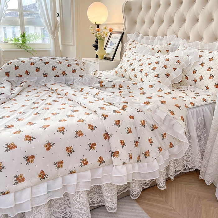 91家纺网 家纺一手货源 找家纺 虹星家纺 2024新款凉感丝印花可拆床裙套件-夏被凉席四件套 繁花集序