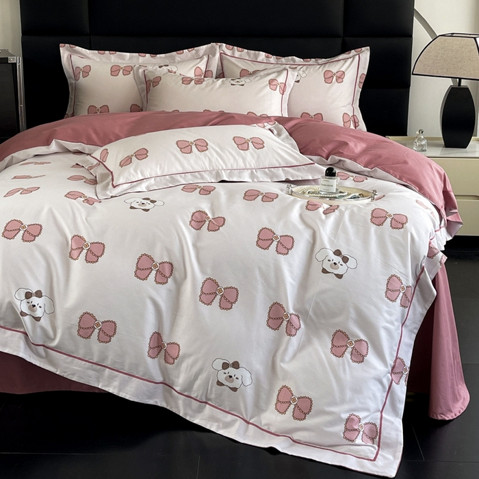 91家纺网 家纺一手货源 找家纺 7V 2024新款轻奢13376纯棉全棉喷气四件套 可爱萌宠