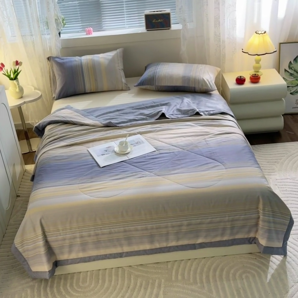 91家纺网 家纺一手货源 找家纺 金柚子2024新款全棉印花夏凉被 网络时代-灰