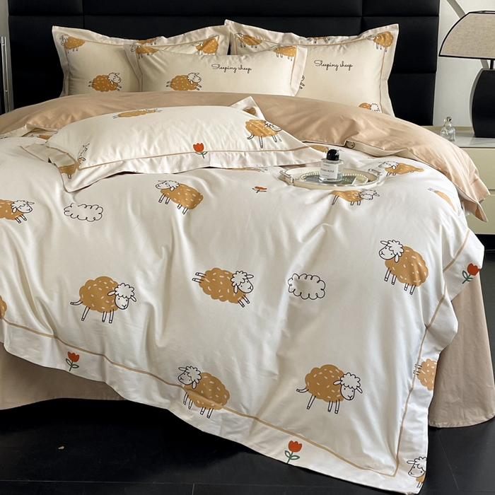 91家纺网 家纺一手货源 找家纺 7V 2024新款轻奢13376纯棉全棉喷气四件套 小绵羊