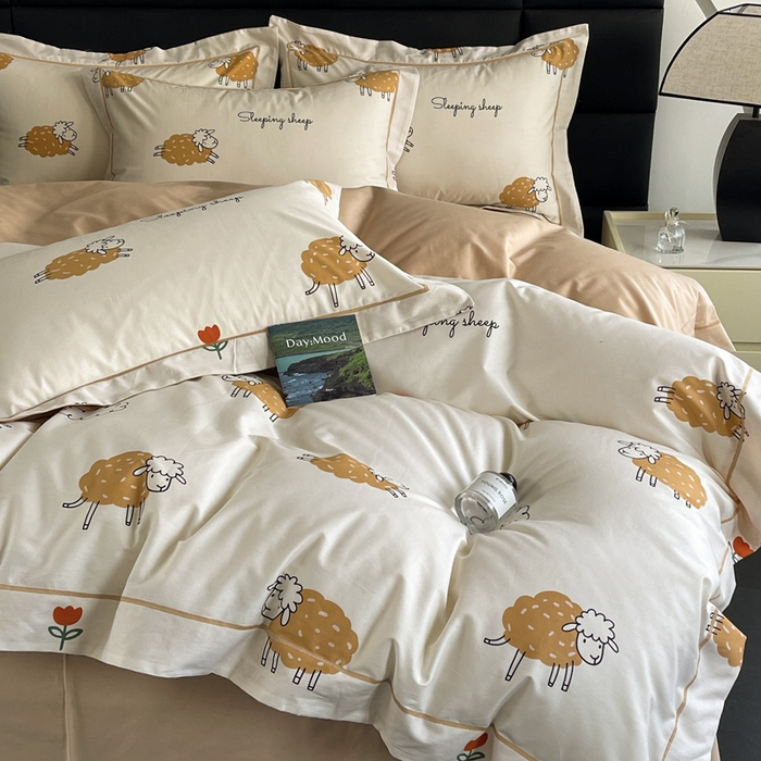 91家纺网 家纺一手货源 找家纺 7V 2024新款轻奢13376纯棉全棉喷气四件套 小绵羊