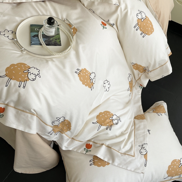 91家纺网 家纺一手货源 找家纺 7V 2024新款轻奢13376纯棉全棉喷气四件套 小绵羊