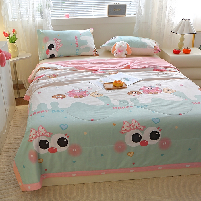 91家纺网 家纺一手货源 找家纺 金柚子2024新款全棉印花夏凉被 洛可-绿