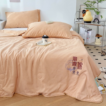 91家纺网 家纺一手货源 找家纺 TT.one 塔塔家居 2025新款云朵泡泡棉贝壳边大豆夏被 泡泡橙