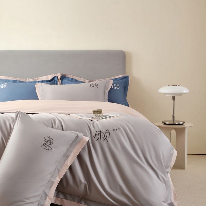 91家纺网 家纺一手货源 找家纺 LADY COCO 2024新款全棉翻盖式三边拉链四件套-东方好棉懒福系列 轻纱灰