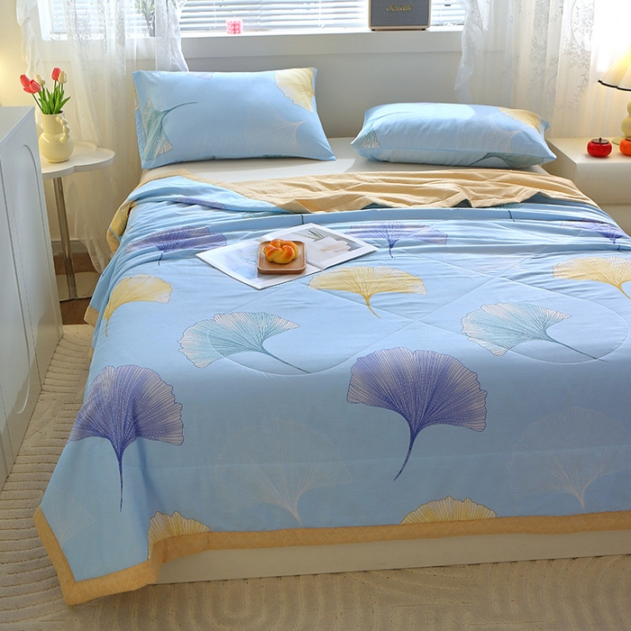 91家纺网 家纺一手货源 找家纺 金柚子2024新款全棉印花夏凉被 银杏叶