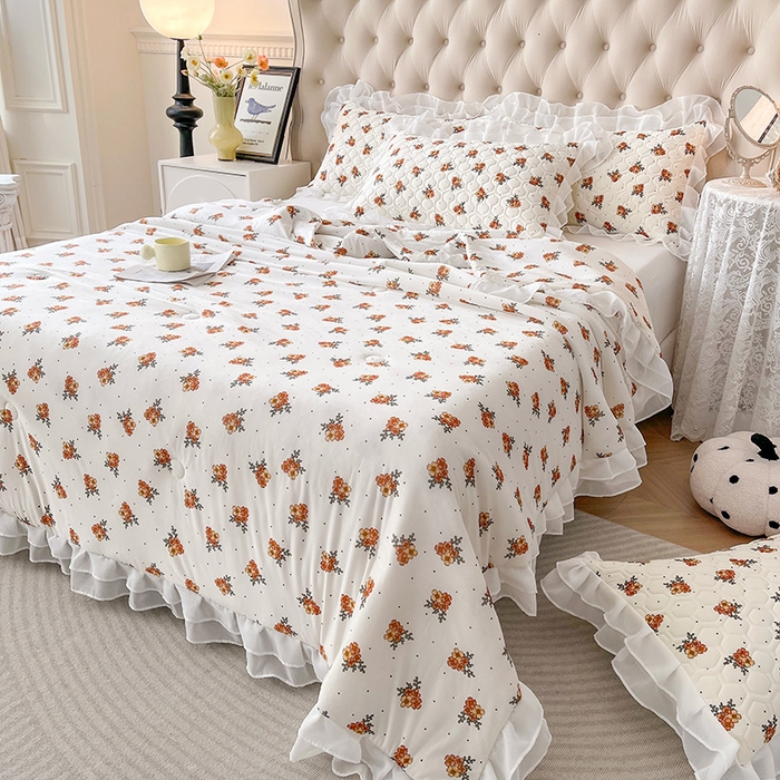 91家纺网 家纺一手货源 找家纺 虹星家纺 2024新款凉感丝印花可拆床裙套件-夏被凉席四件套 繁花集序