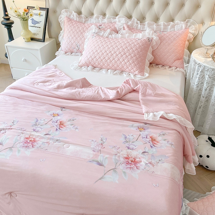 91家纺网 家纺一手货源 找家纺 虹星家纺 2024新款凉感丝印花可拆床裙套件-夏被凉席四件套 静悠香阁