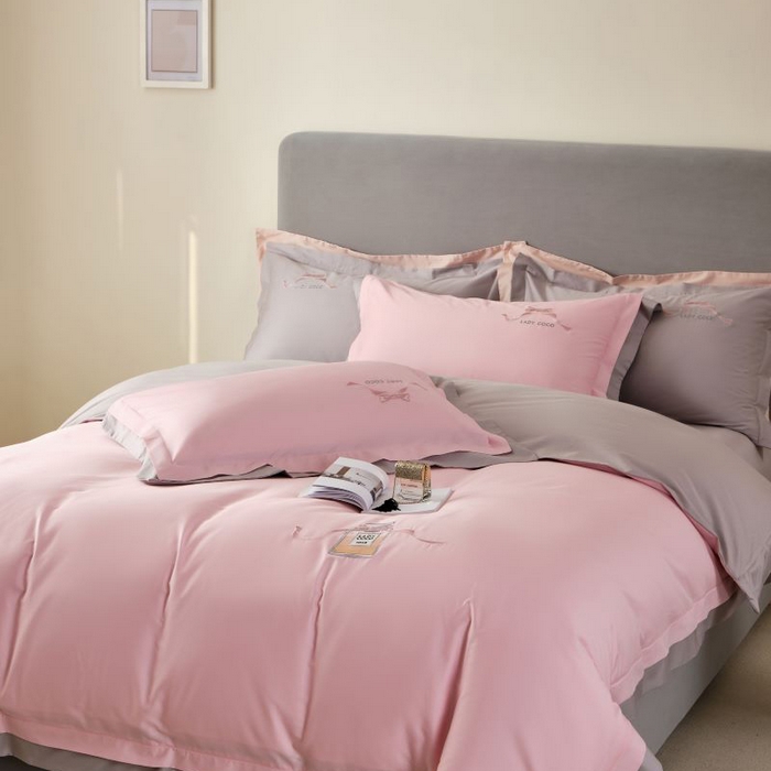 91家纺网 家纺一手货源 找家纺 LADY COCO 2024新款全棉翻盖式三边拉链四件套-东方好棉香水瓶系列 蔷薇粉