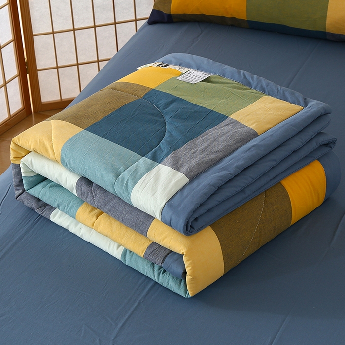 91家纺网 家纺一手货源 找家纺 迪乐妮家居 2024新款色织全棉夏被四件套 彩色大格