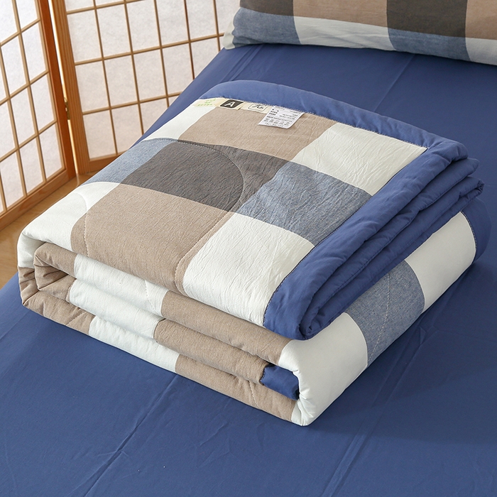 91家纺网 家纺一手货源 找家纺 迪乐妮家居 2024新款色织全棉夏被四件套 蓝大格