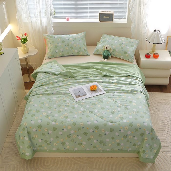 91家纺网 家纺一手货源 找家纺 金柚子2024新款全棉印花夏凉被 欧若琳-绿