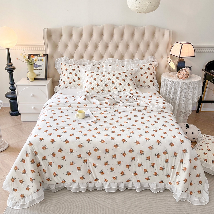 91家纺网 家纺一手货源 找家纺 虹星家纺 2024新款凉感丝印花可拆床裙套件-夏被凉席四件套 繁花集序