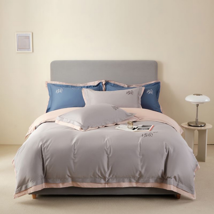 91家纺网 家纺一手货源 找家纺 LADY COCO 2024新款全棉翻盖式三边拉链四件套-东方好棉懒福系列 轻纱灰