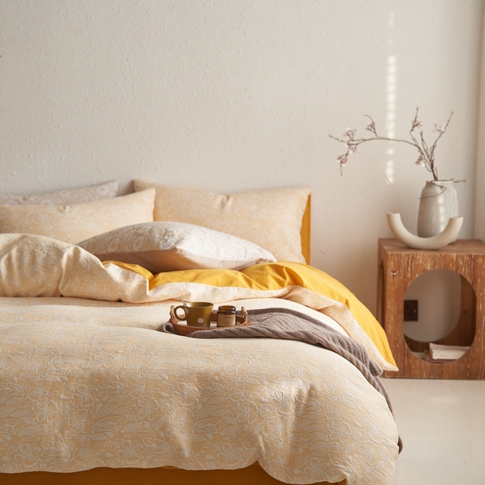 91家纺网 家纺一手货源 找家纺 （总）安莱生活 2024新款绾绾色织双层纱大提花基础款四件套