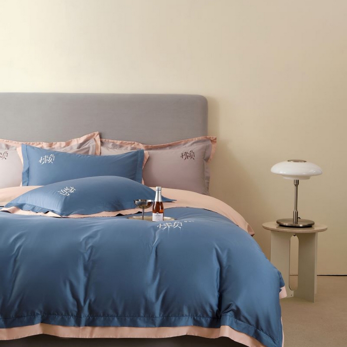 91家纺网 家纺一手货源 找家纺 LADY COCO 2024新款全棉翻盖式三边拉链四件套-东方好棉懒福系列 宁静蓝